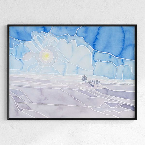 Colourful Art Print 'Hügel im Winter‘ black frame