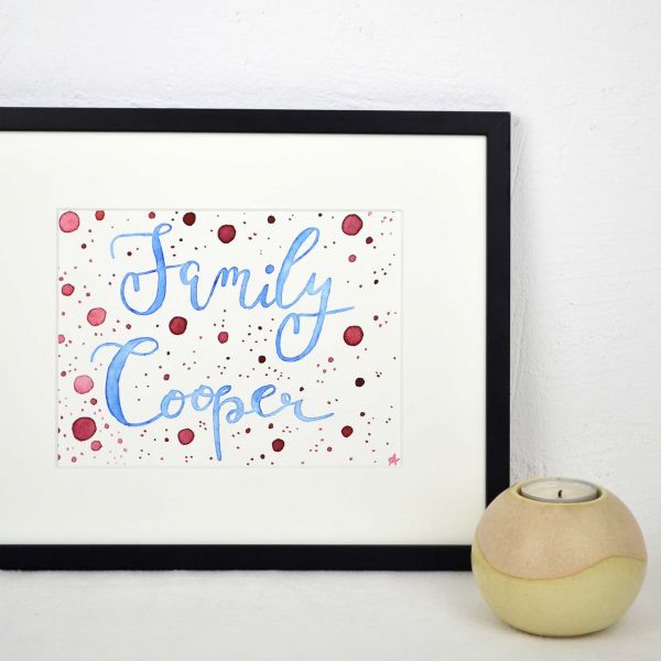 Personalized Family Name Sign in Blue and Red with Dots