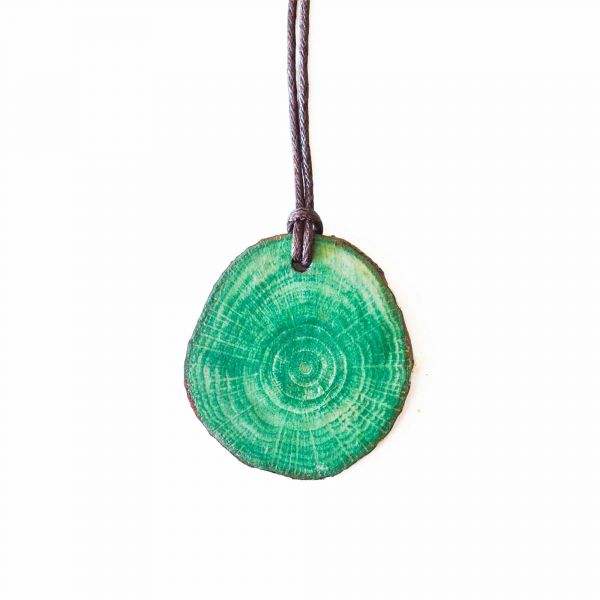 Wooden Necklace with Green Pendant