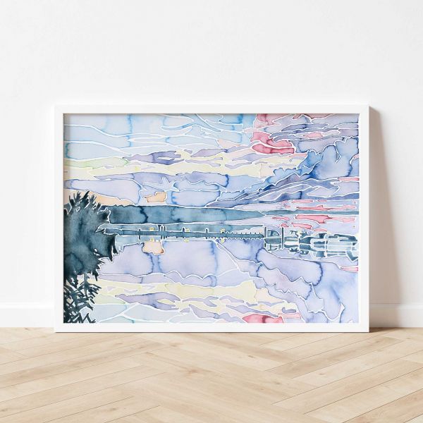 Poster Art Print ‚Blue Longing I‘ white frame