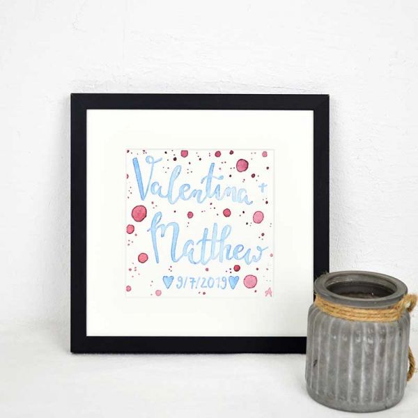 Hochzeit Namensschild in Blau und Rot
