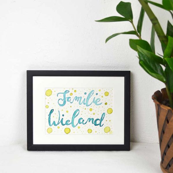 Custom Family Name Sign Green and Yellow with Dots – Personalized Wedding Gift for a Couple